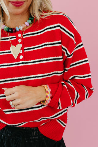 Lucy Stripe Sweater in Cherry/Black
