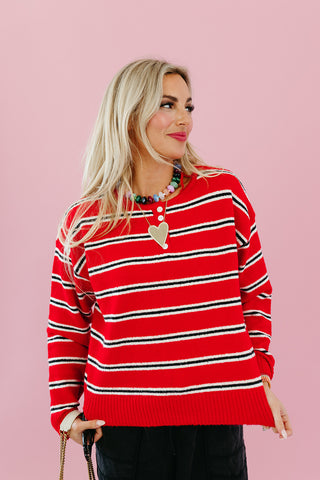 Lucy Stripe Sweater in Cherry/Black