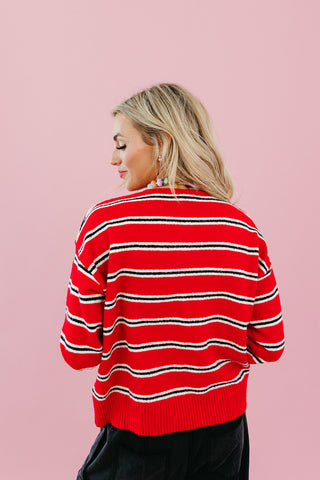 Lucy Stripe Sweater in Cherry/Black
