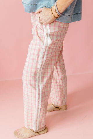 Ginny Plaid Boxer Pants in Pink/Taupe