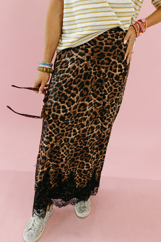 Claire Leopard Lace Trim Midi Skirt