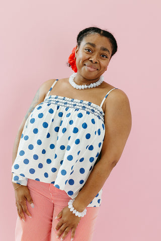 Cammie Polka Dot Smocked Top