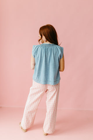 Ginny Plaid Boxer Pants in Pink/Taupe