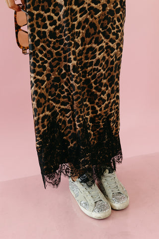 Claire Leopard Lace Trim Midi Skirt