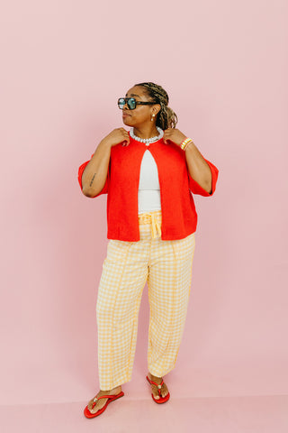 Mary Top Button Short Sleeve Sweater in Poppy