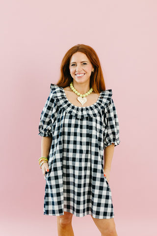 Justina Gingham Mini Dress in Navy