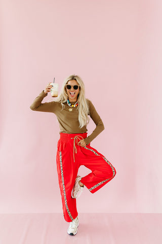 Ellie Cheetah Side-Striped Pants in Red