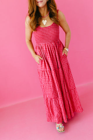 Ivy Smocked Gingham Midi Dress