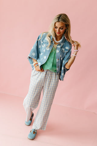 Ginny Plaid Boxer Pants in Blue/Taupe
