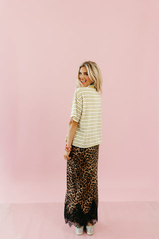 Claire Leopard Lace Trim Midi Skirt