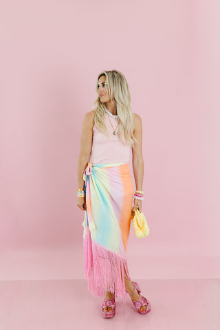 Watercolor Ruby Fringe Sarong