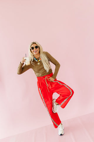 Ellie Cheetah Side-Striped Pants in Red