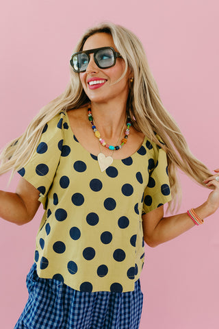 Gina Polka Dot Top in Lime/Navy
