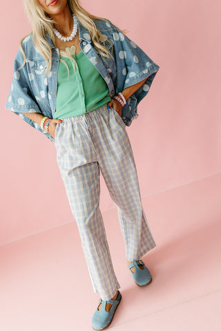 Ginny Plaid Boxer Pants in Blue/Taupe