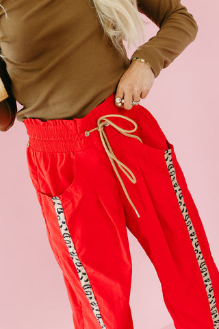 Ellie Cheetah Side-Striped Pants in Red