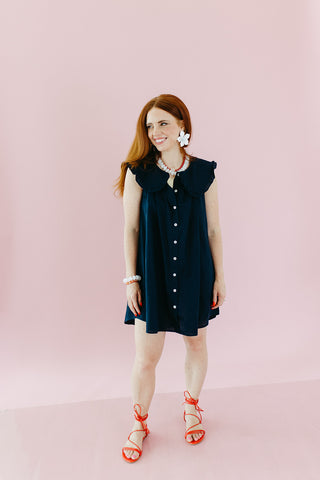 Charlotte Pilgrim Collar Cotton Mini Dress in Midnight