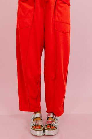 Lou Mineral Wash Barrel Pants in Red