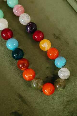Chunky Beaded Necklace in Olive Multi