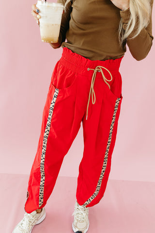 Ellie Cheetah Side-Striped Pants in Red