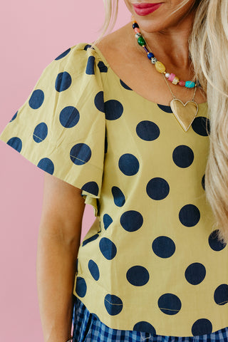 Gina Polka Dot Top in Lime/Navy