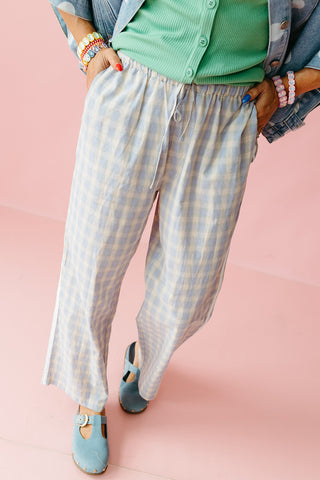 Ginny Plaid Boxer Pants in Blue/Taupe