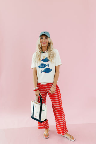 Reed Stripe Lounge Pants in Red/White