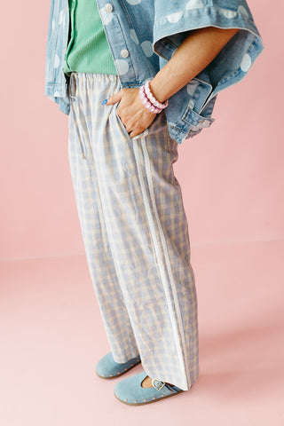 Ginny Plaid Boxer Pants in Blue/Taupe