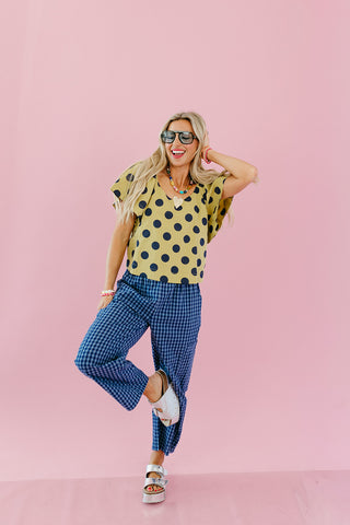Gina Polka Dot Top in Lime/Navy