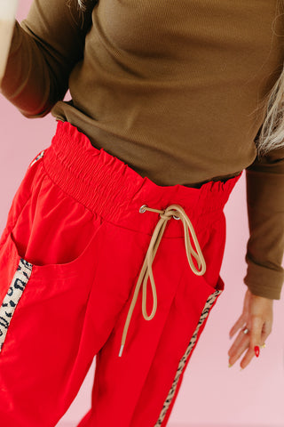 Ellie Cheetah Side-Striped Pants in Red