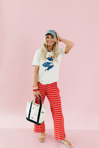 Reed Stripe Lounge Pants in Red/White
