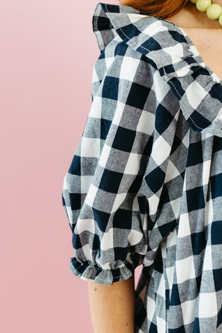 Justina Gingham Mini Dress in Navy