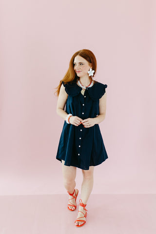Charlotte Pilgrim Collar Cotton Mini Dress in Midnight