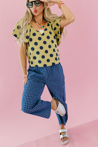 Gina Polka Dot Top in Lime/Navy