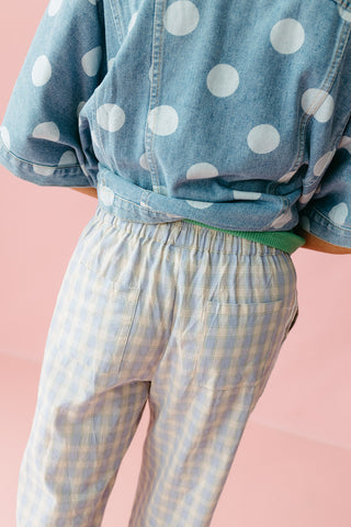 Ginny Plaid Boxer Pants in Blue/Taupe