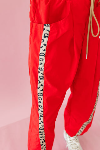 Ellie Cheetah Side-Striped Pants in Red