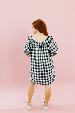 Justina Gingham Mini Dress in Navy