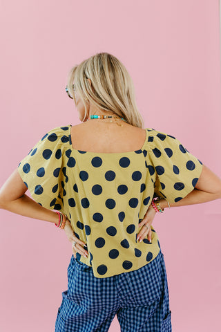 Gina Polka Dot Top in Lime/Navy
