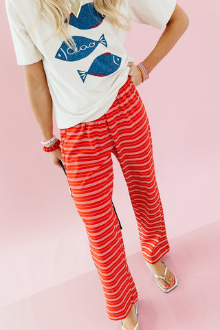 Reed Stripe Lounge Pants in Red/White