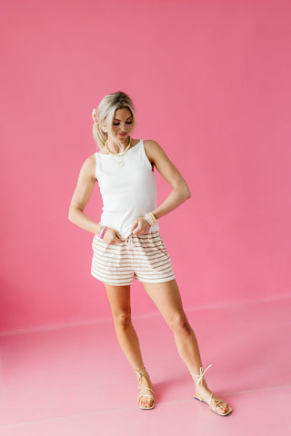 Navvy Stripe Knit Shorts in Natural/Pink