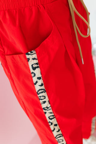 Ellie Cheetah Side-Striped Pants in Red