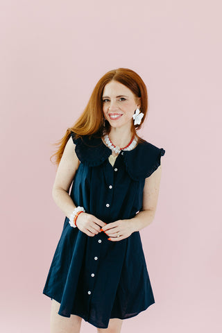 Charlotte Pilgrim Collar Cotton Mini Dress in Midnight