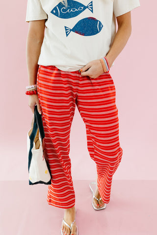 Reed Stripe Lounge Pants in Red/White