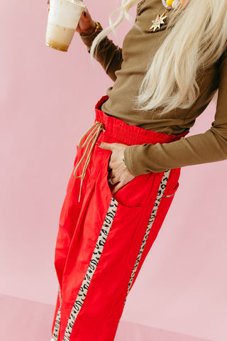Ellie Cheetah Side-Striped Pants in Red