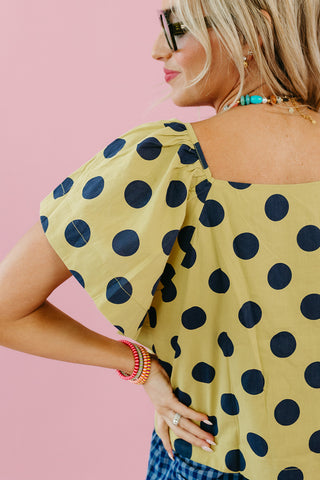 Gina Polka Dot Top in Lime/Navy