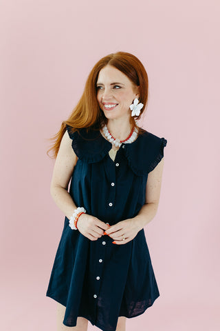 Charlotte Pilgrim Collar Cotton Mini Dress in Midnight