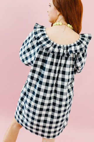 Justina Gingham Mini Dress in Navy