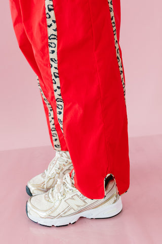 Ellie Cheetah Side-Striped Pants in Red
