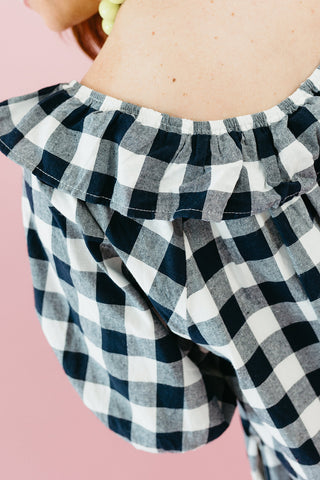 Justina Gingham Mini Dress in Navy