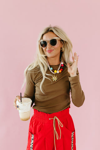 Shawn Long Sleeve Ribbed Tee in Espresso