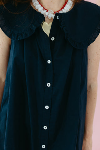 Charlotte Pilgrim Collar Cotton Mini Dress in Midnight